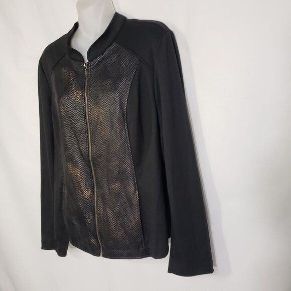 Chico's Womens Cardigan Sweater Size 1 Medium Black Reptile Print Full Zip - Picture 4 of 10